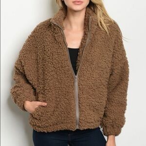 NWT Mocha Vegan Sherpa Zip Front Teddy Jacket